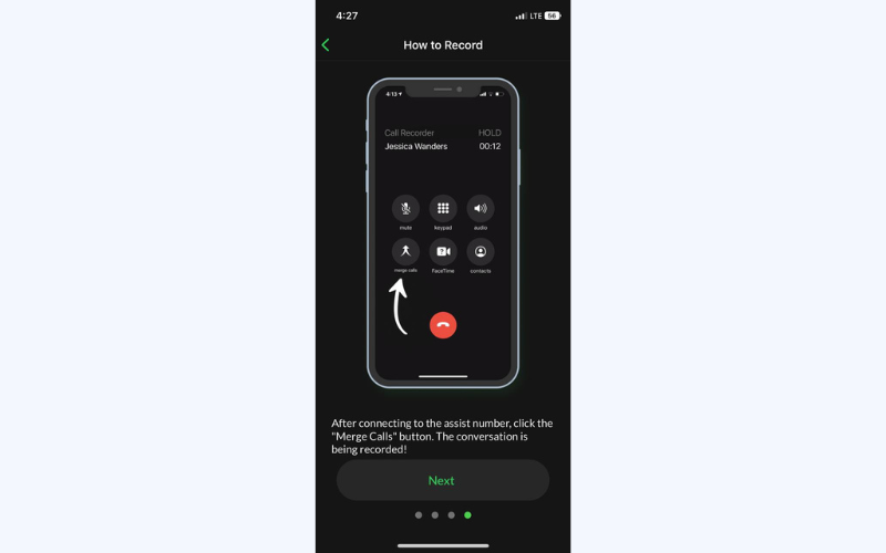 Tap Merge Calls to start recording your call