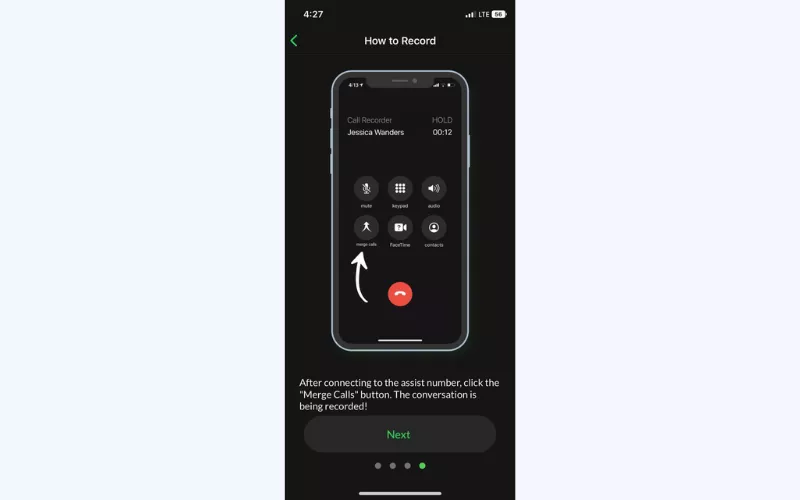 Tap Merge Calls to start recording your call