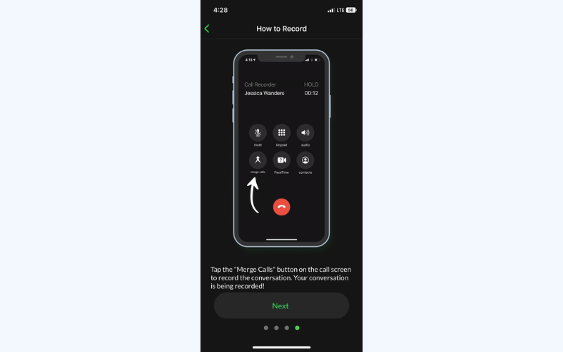 Tap Merge calls to record your conversation