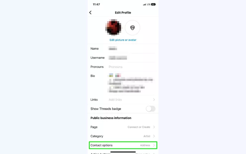 Sélectionnez Modifier le profil &gt; Modifier les options de contact