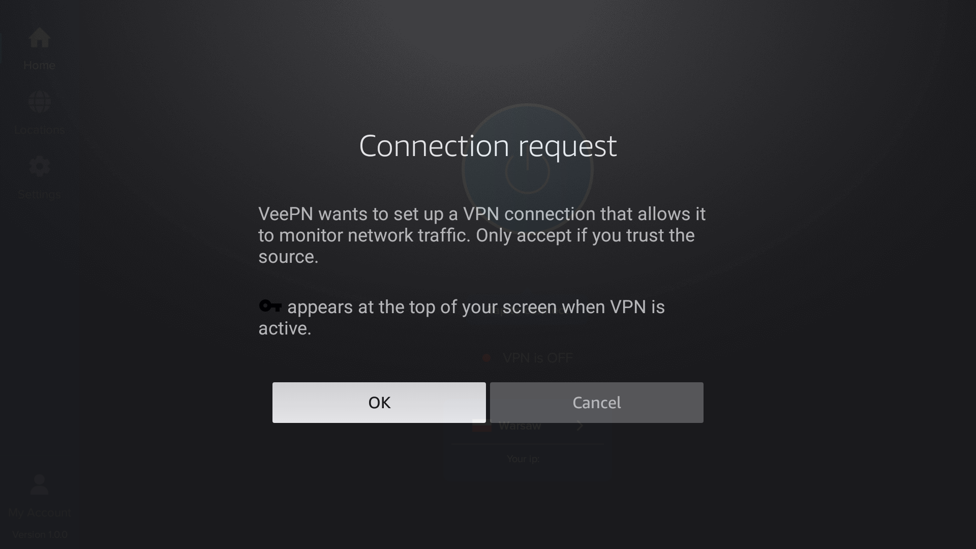 Click OK to enable VeePN connection