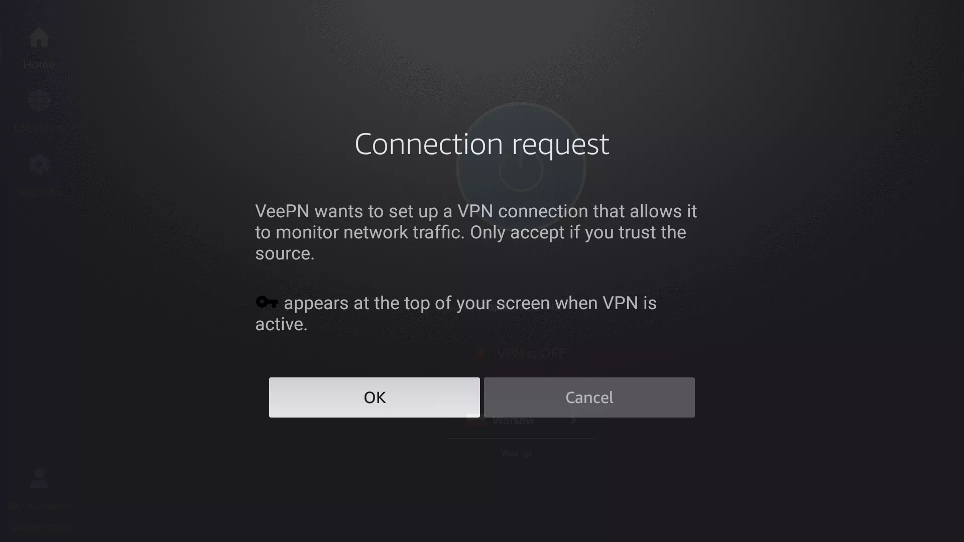 Click OK to enable VeePN connection