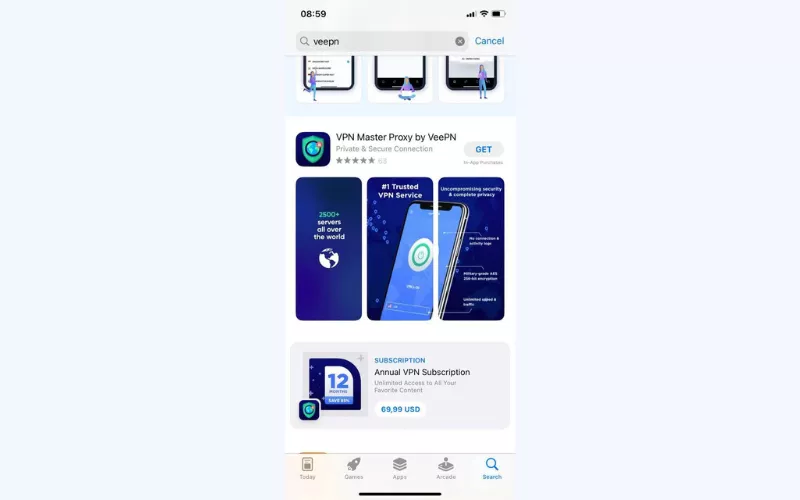 App Store'da VeePN'i bulun ve uygulamayı indirin