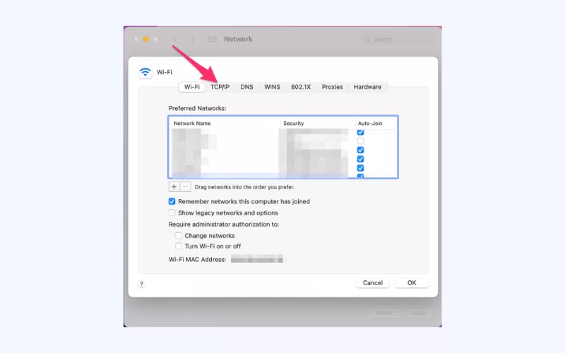 حدد علامة التبويب "TCP/IP"