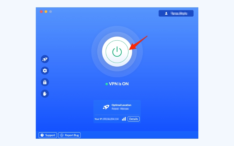 Click the "Connect" button to turn the VPN on