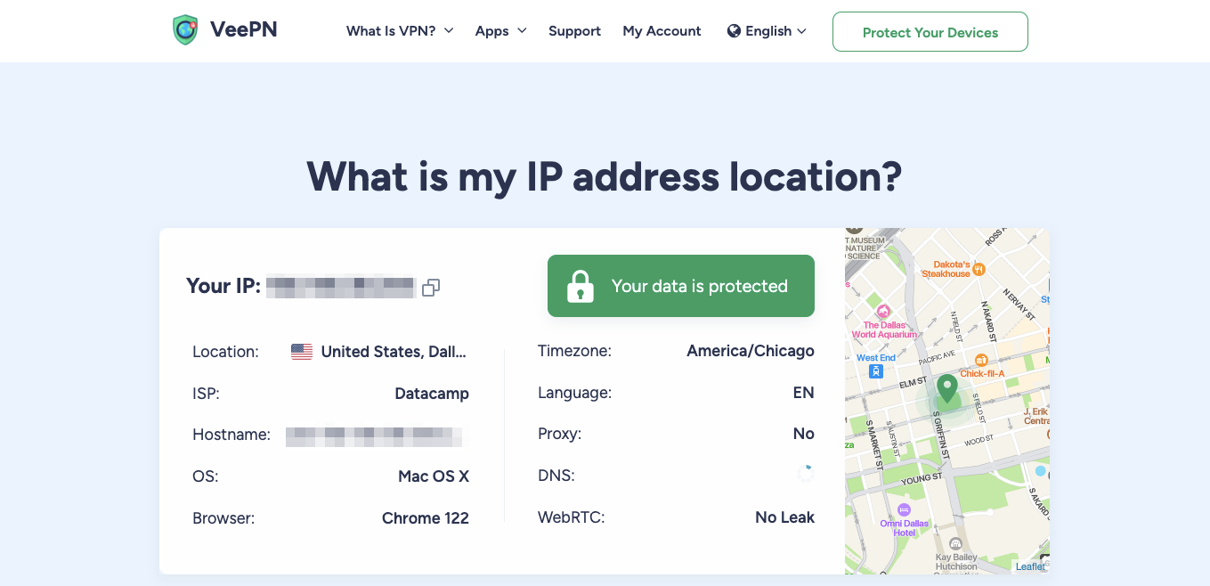Check if your VPN works on the "What is my IP" page