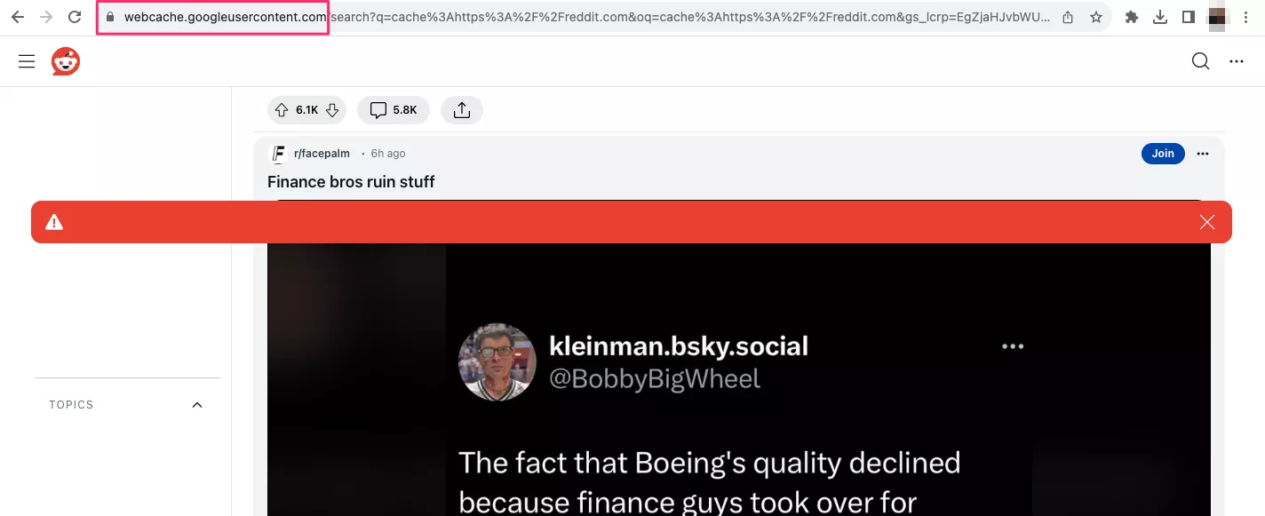 Cached version of Reddit
