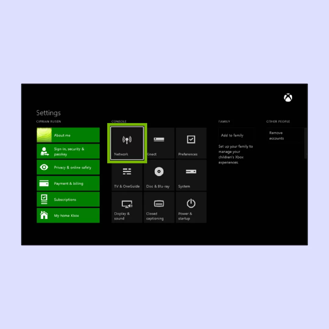 Network settings Xbox