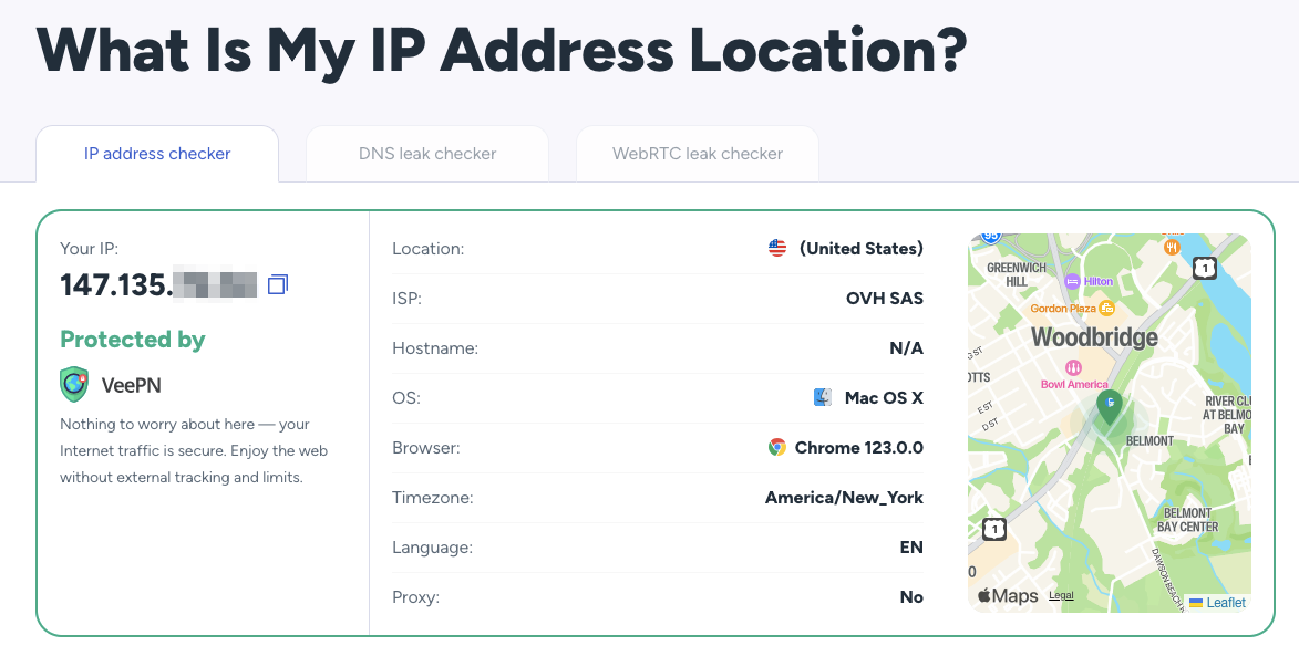 VeePN hides your IP address