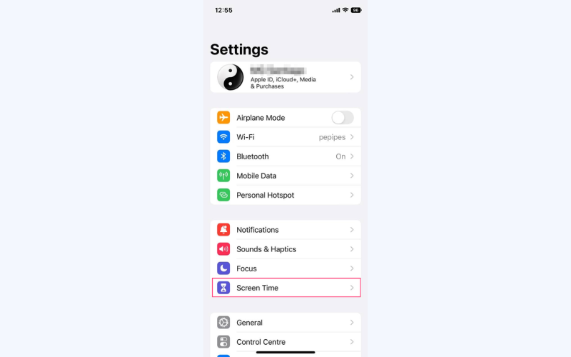 Open Screen Time in your Settings app