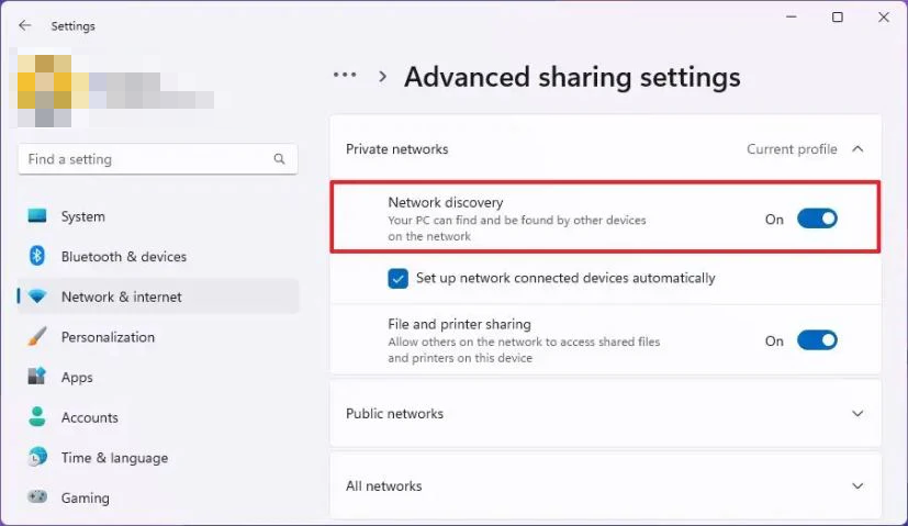 Enable Network Discovery in the Advanced Network Settings on your PC