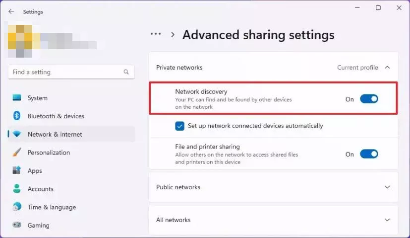 Enable Network Discovery in the Advanced Network Settings on your PC