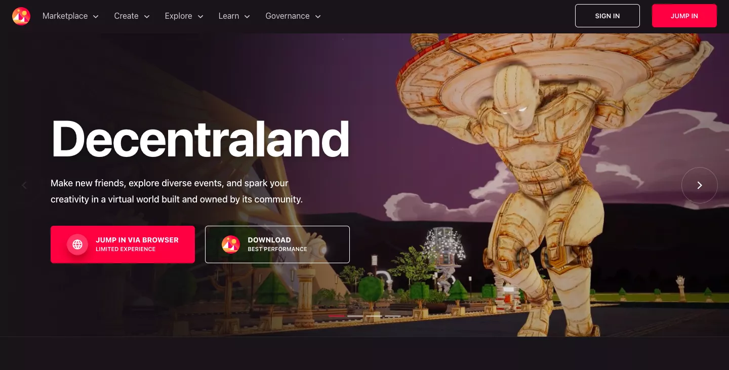 Open the Decentraland platform and select "Jump In"