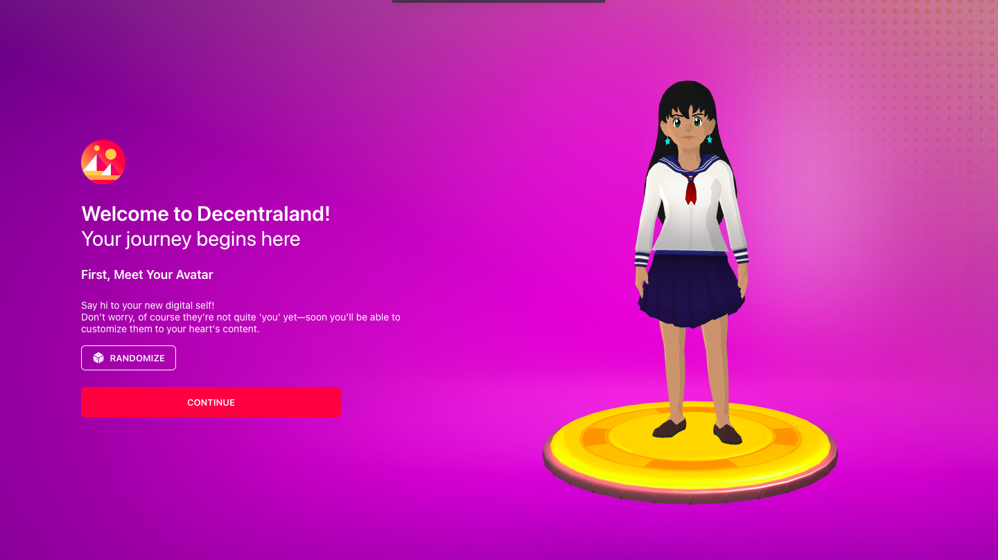 Create your Decentraland account and choose an avatar
