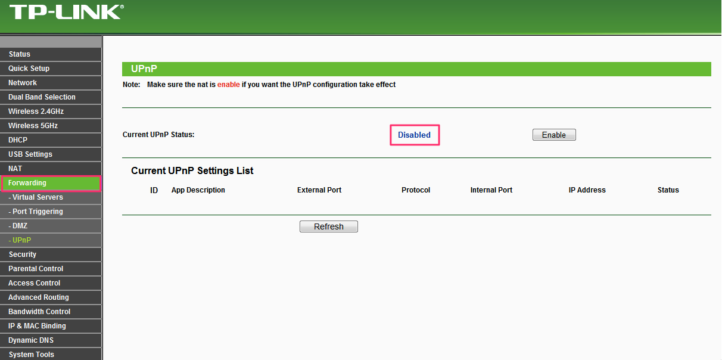 Enable UPnP on your router’s settings page