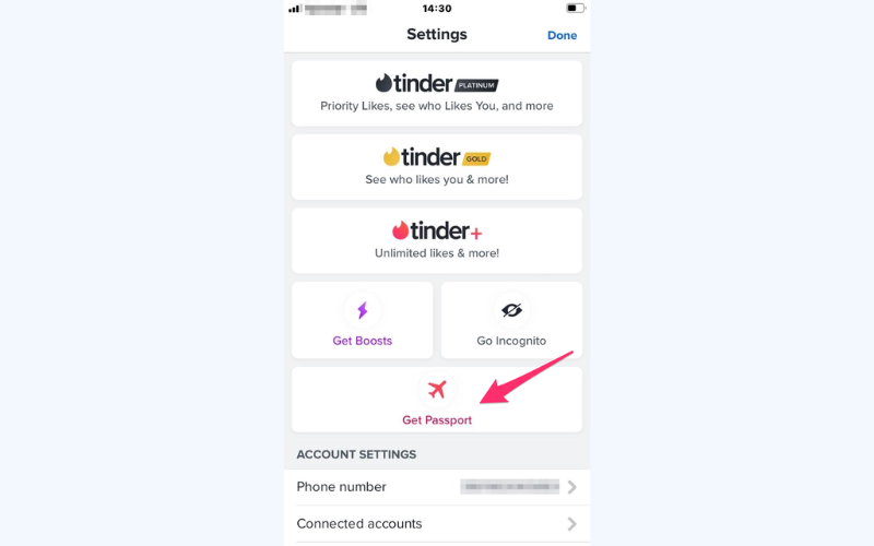 Head to Tinder settings and select "Get Passport"