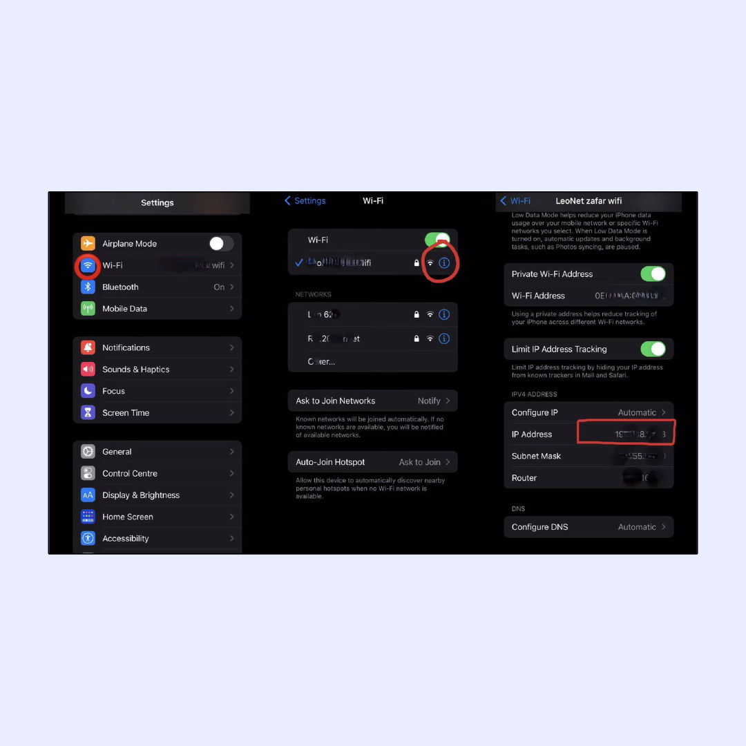 WiFi settings iPhone