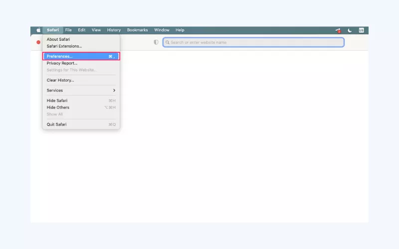 Open Safari menu and click "Preferences"