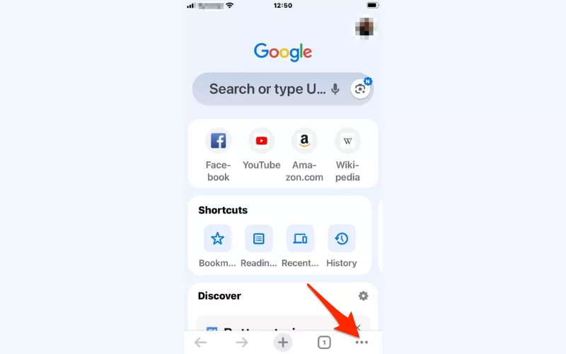 Tap the three-dot icon at the bottom right of your screen to access Chrome settings