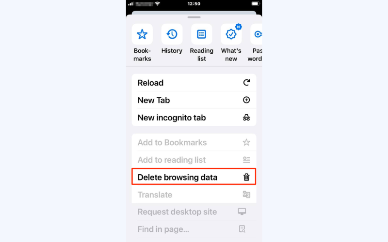 Select the "Delete browsing data" option