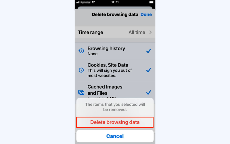 Tap "Delete browsing data"