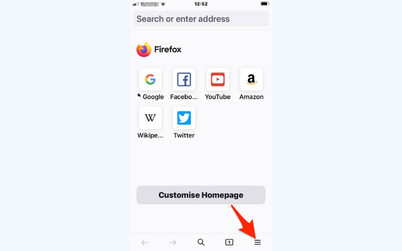 Open Firefox and tap the three-dot menu icon