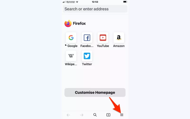 Open Firefox and tap the three-dot menu icon