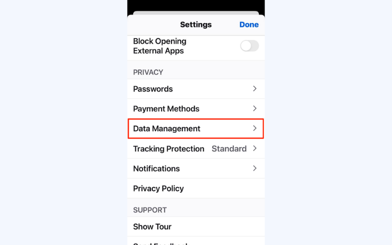 Head to "Data Management" in the "Privacy" section