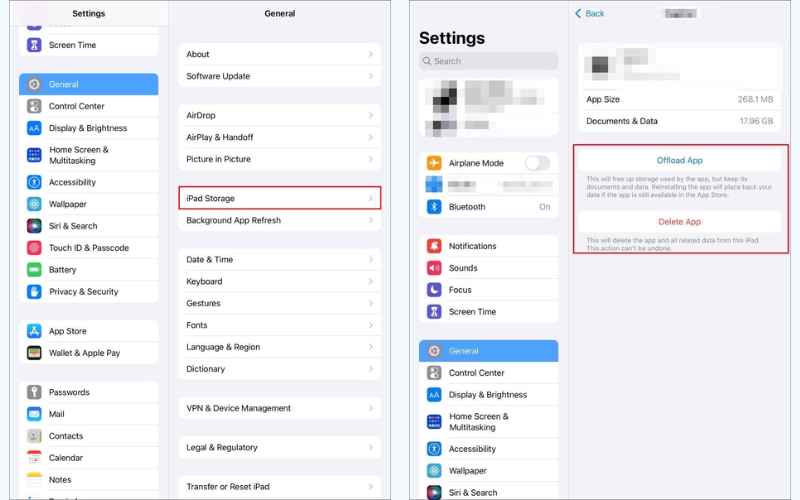 How to remove app cache from an iPad