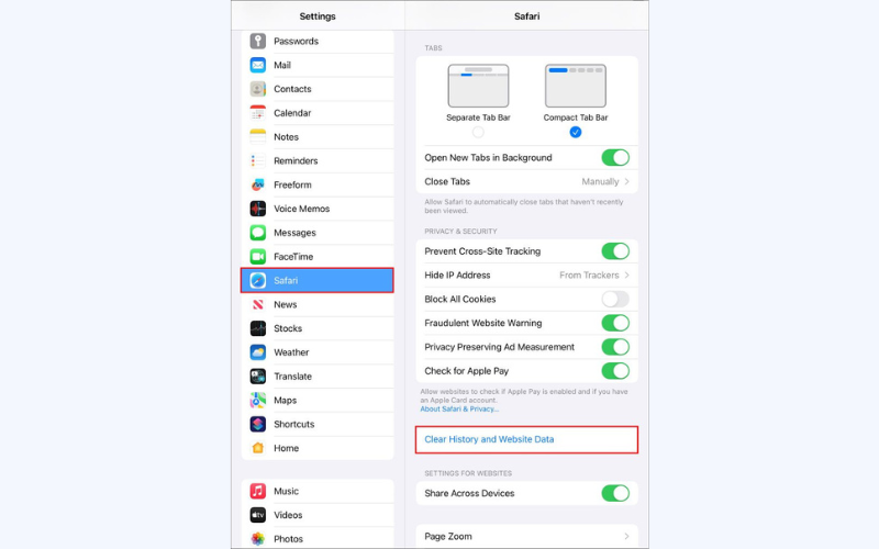 Steps to remove Safari cache on an iPad