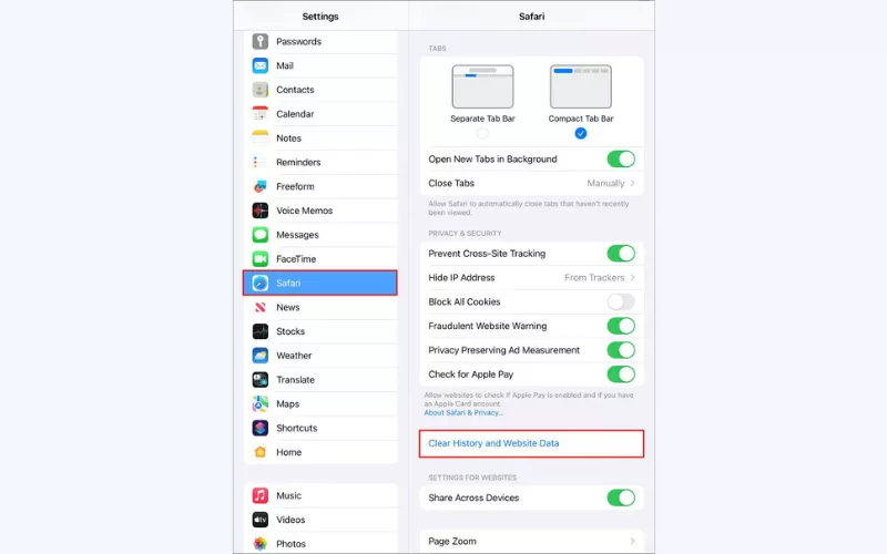 Steps to remove Safari cache on an iPad