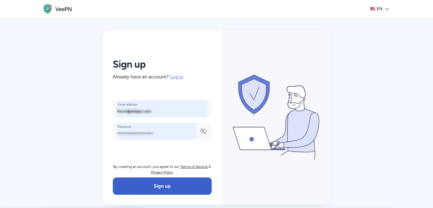 VeePN sign up
