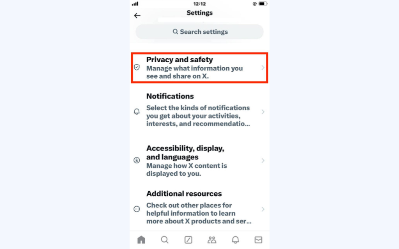 Choose the "Privacy and safety" option