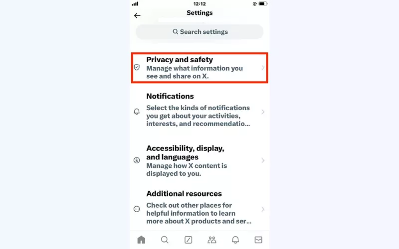 Choose the "Privacy and safety" option