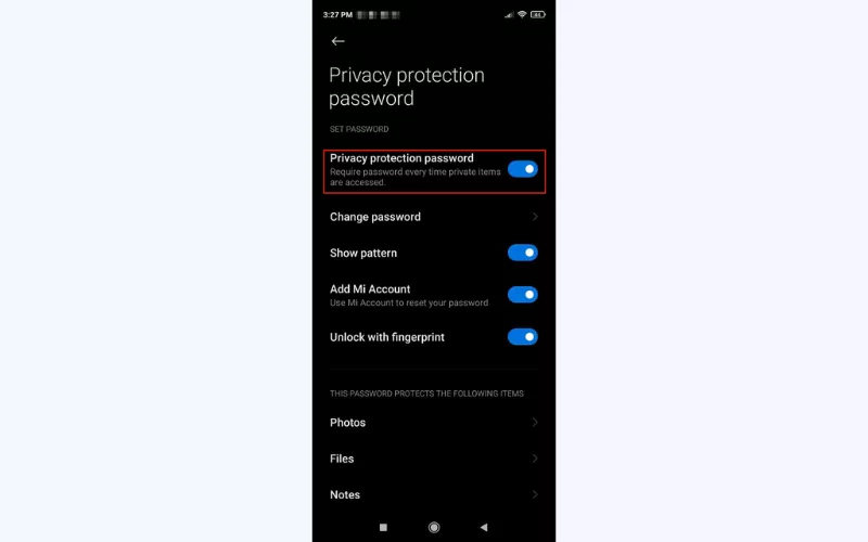 Privacy protection password feature on Android