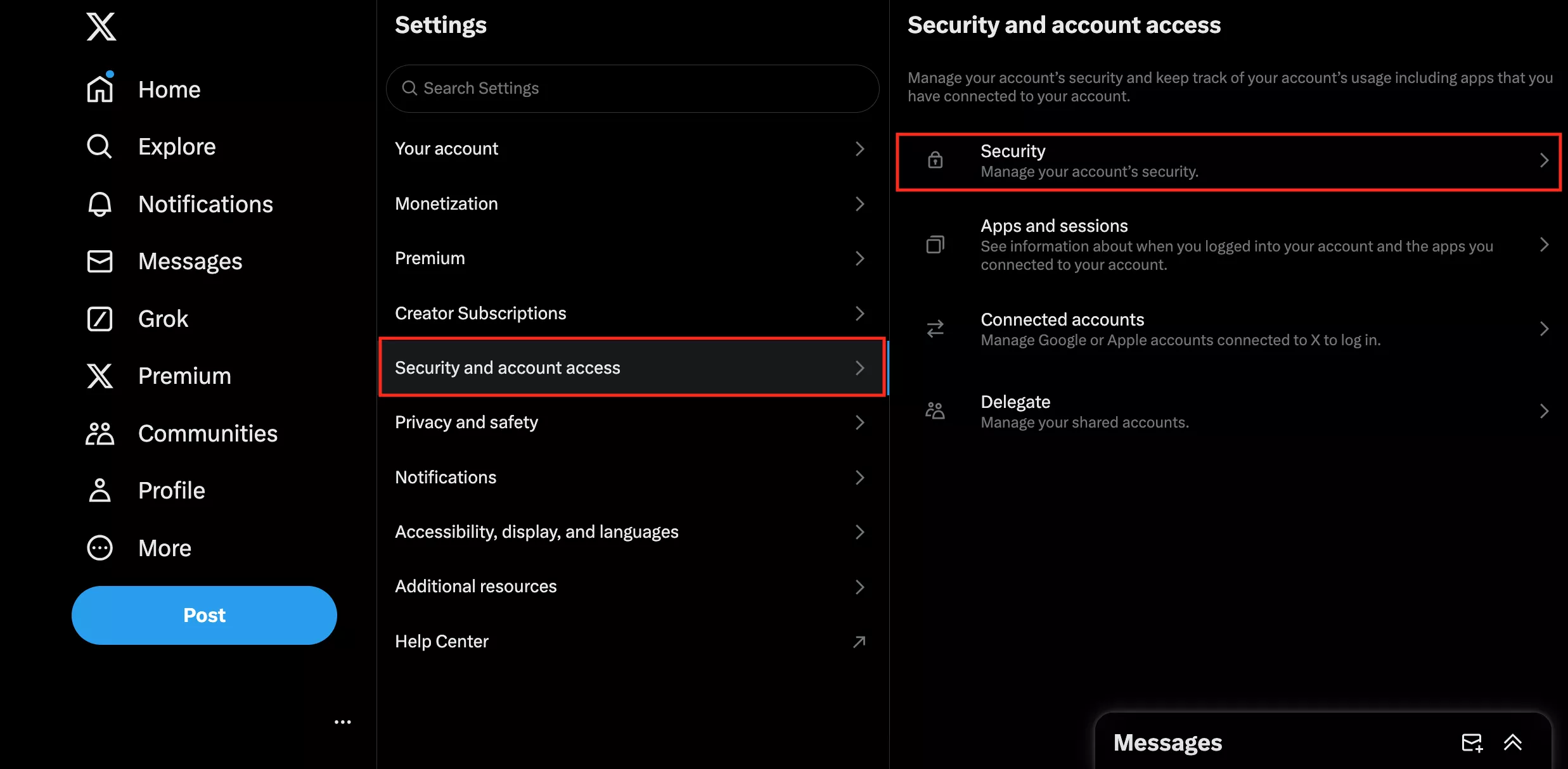 Click "Security and account access" > "Security"