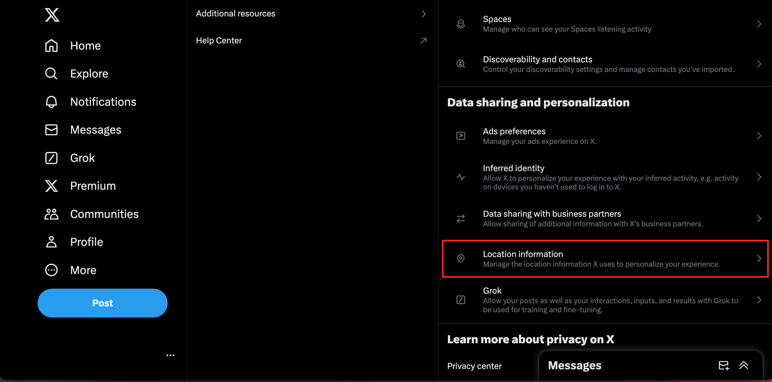 Open "Data sharing and personalization" > "Location information"