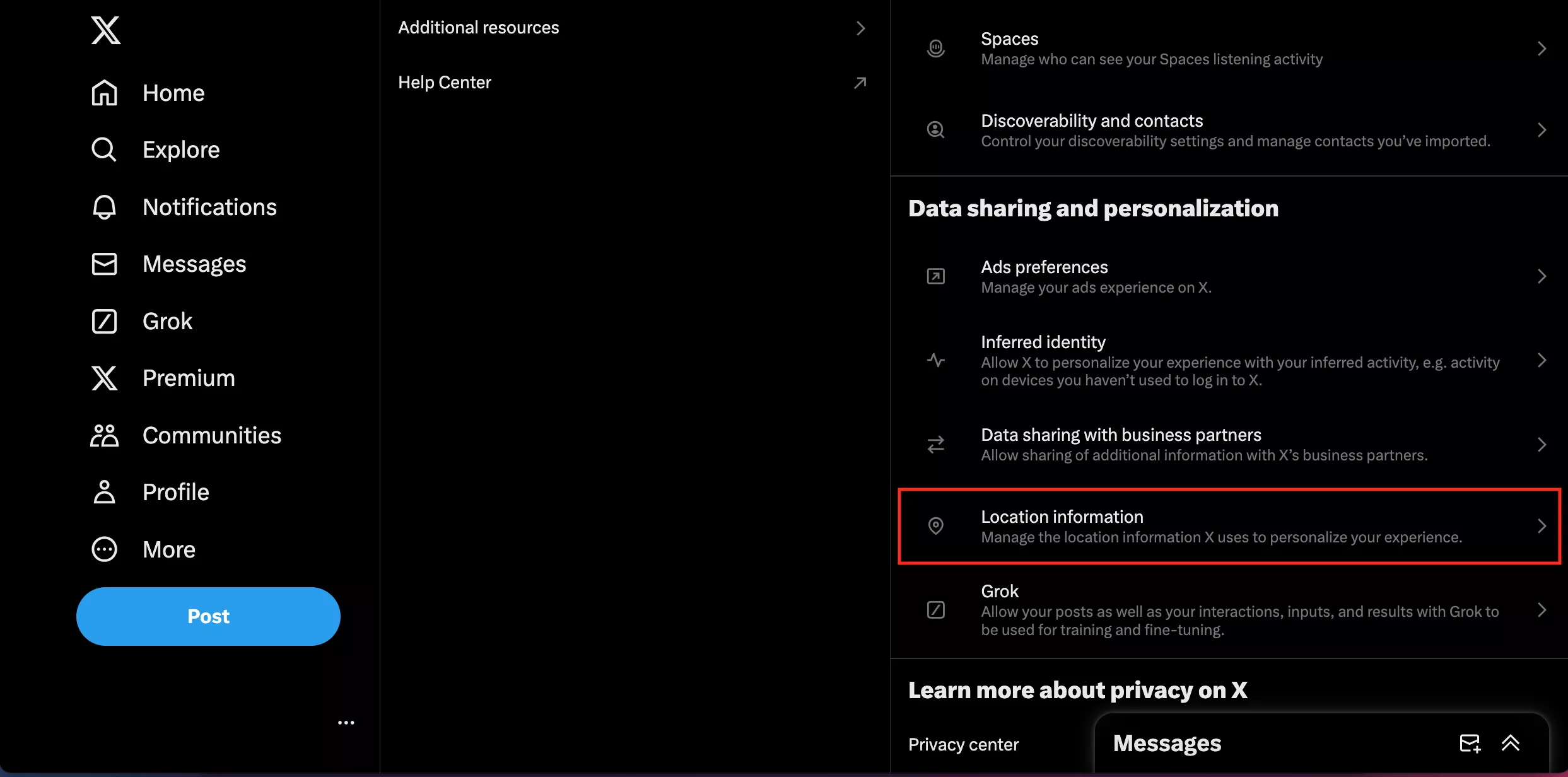 Open "Data sharing and personalization" > "Location information"