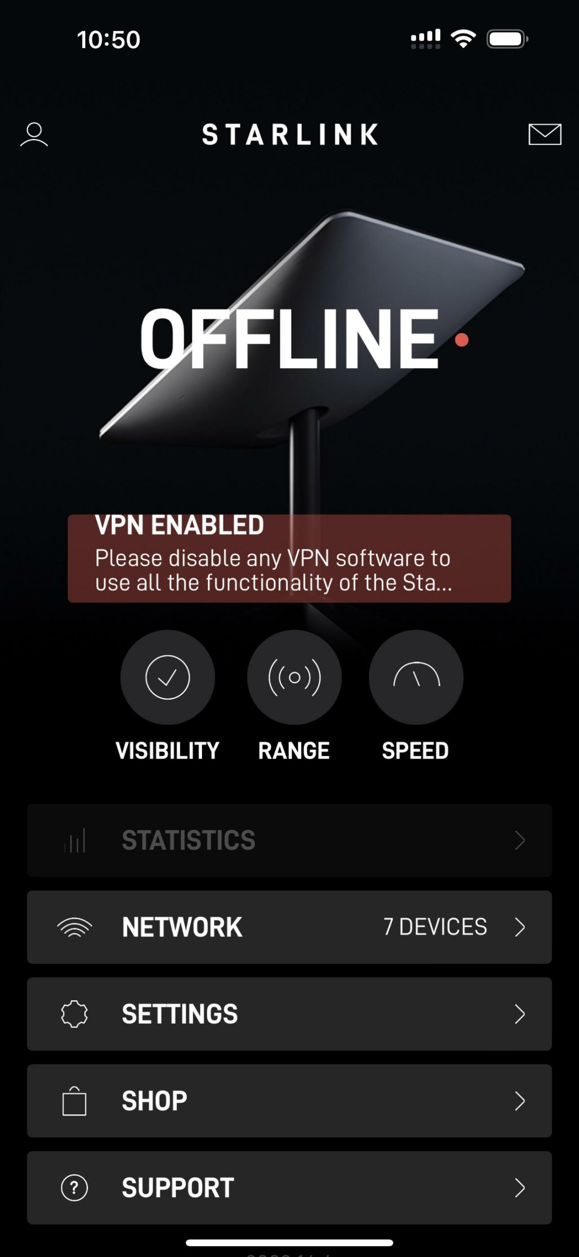 VPN enabled for Starlink