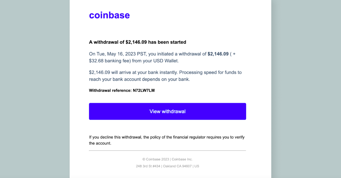 Coinbase phishing scam example