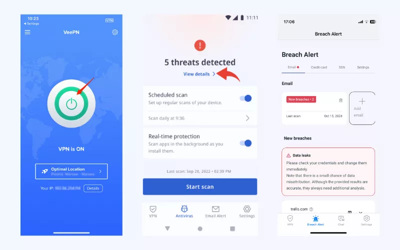 VeePN VPN, Antivirus, and Breach Alert