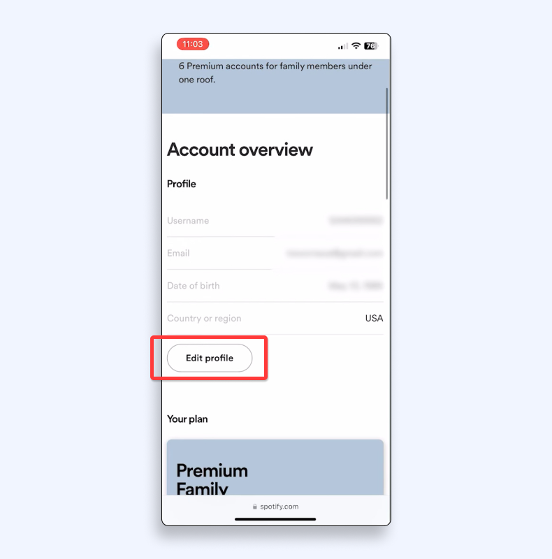 “Edit Profile” on Spotify
