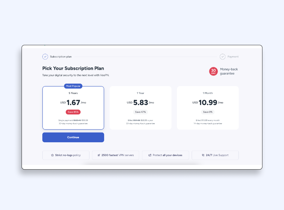 Visit the VeePN pricing page