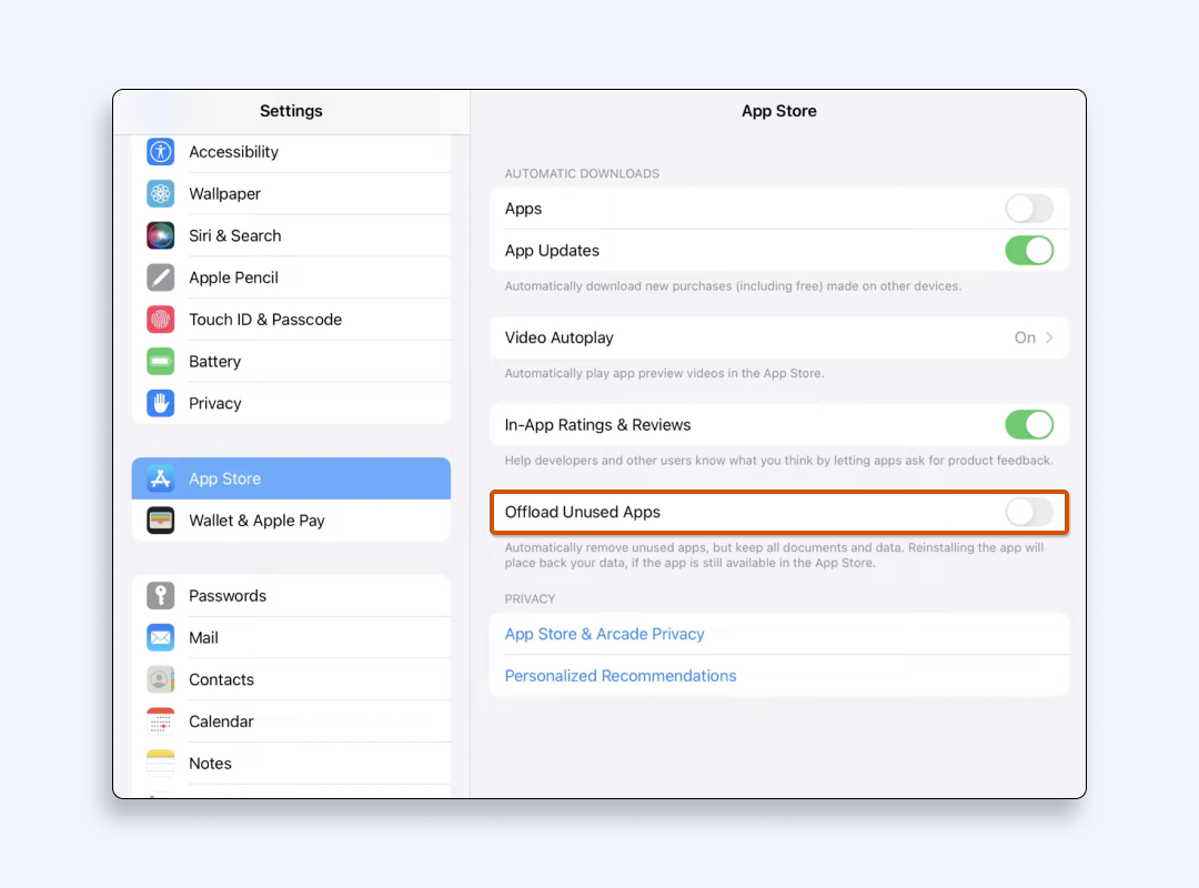 How to offload unused apps on iPad automatically