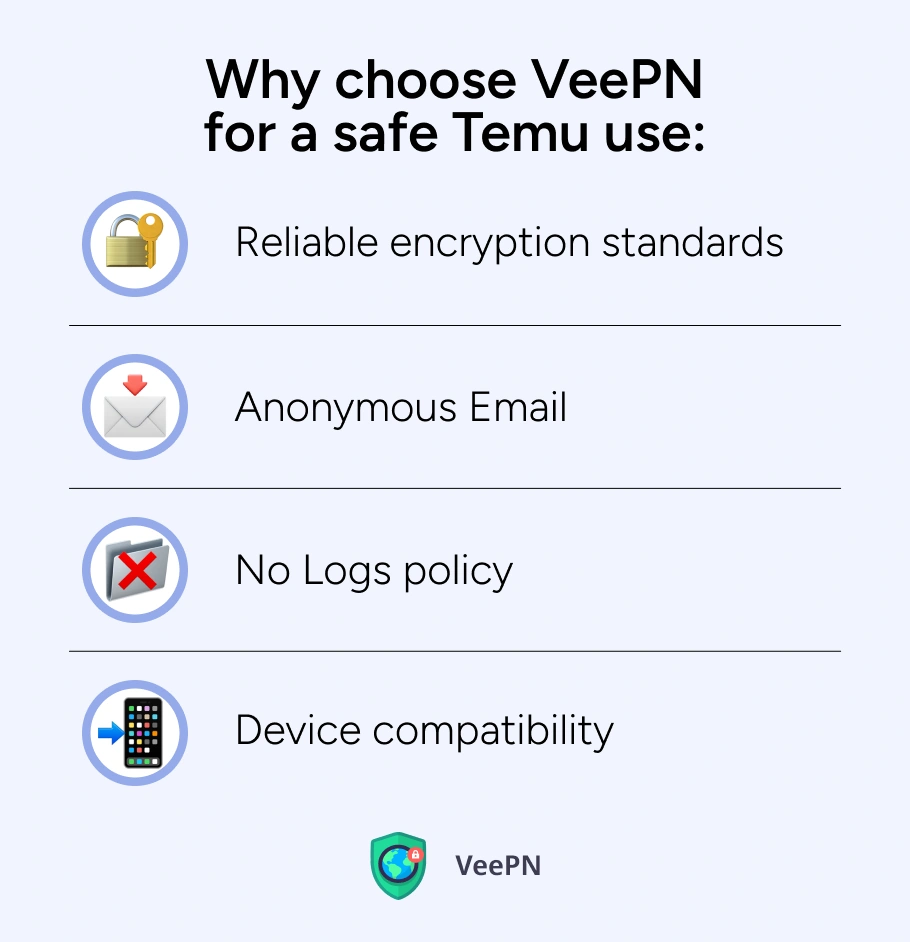 Why choose VeePN for a safe Temu use