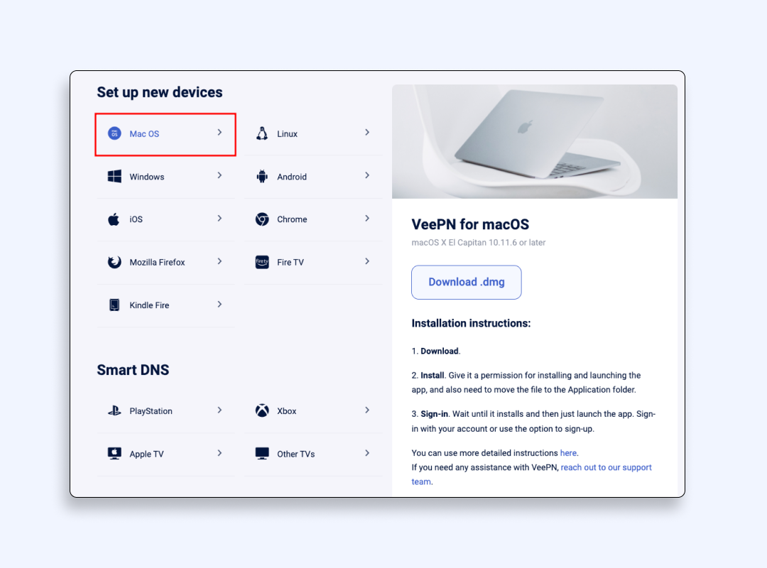 Download and install VeePN on MacBook