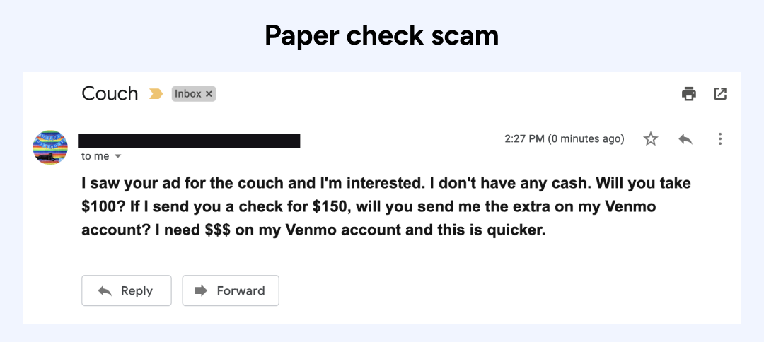 Paper check Venmo scam