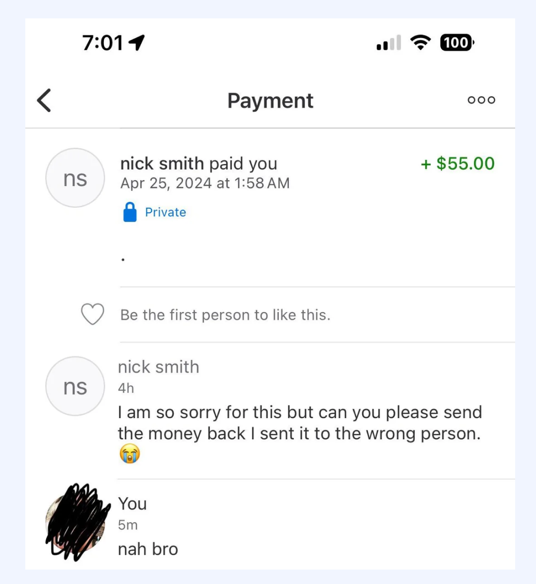 “Accidental” payment Venmo scam