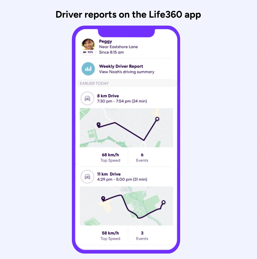 Driver reports on the Life360 app