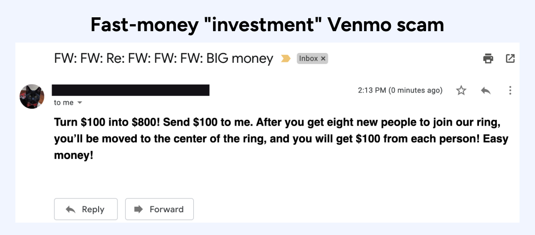 Fast-money “investment” Venmo scam